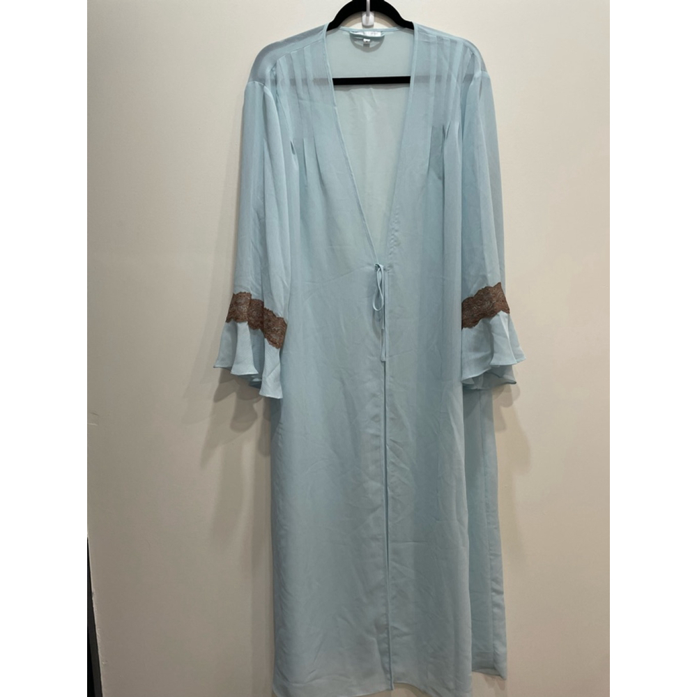 Mystique Intimates Peignoir Robe Sheer Maxi M Blue Trad Wife Bridal Fairy